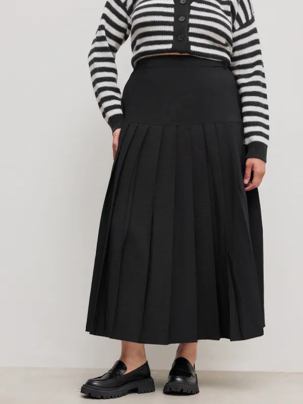 Mid Rise Solid Pleated Maxi Skirt Curve & Plus sold by Cider