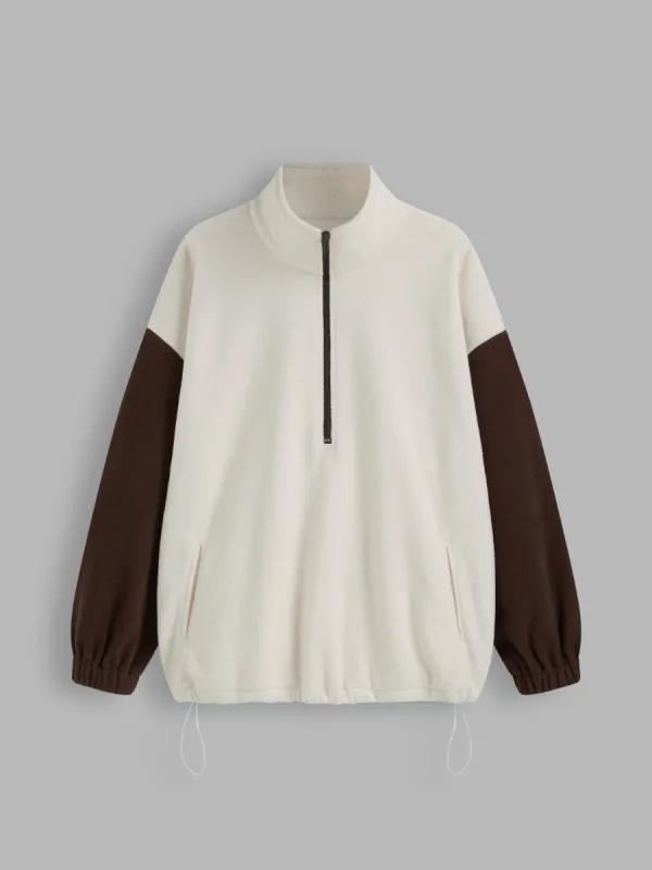 Fleece High Neck Drawstring Two Tone Oversized Sweatshirt sold by Cider