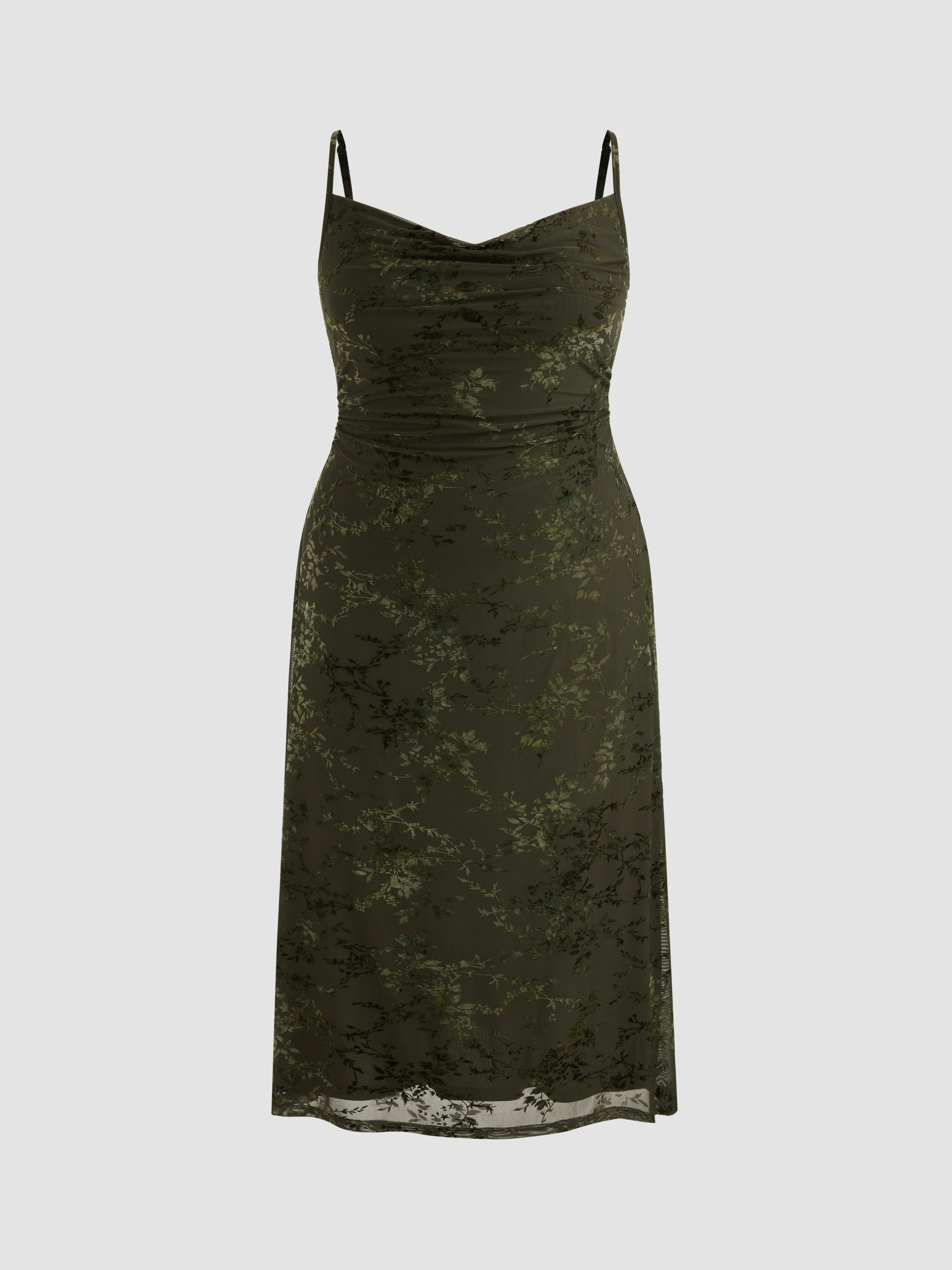 Mesh Cowl Neck Floral Ruched Maxi Dress Curve & Plus sold by Cider