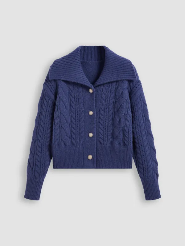 Cable Knit Collar Cardigan sold by Cider