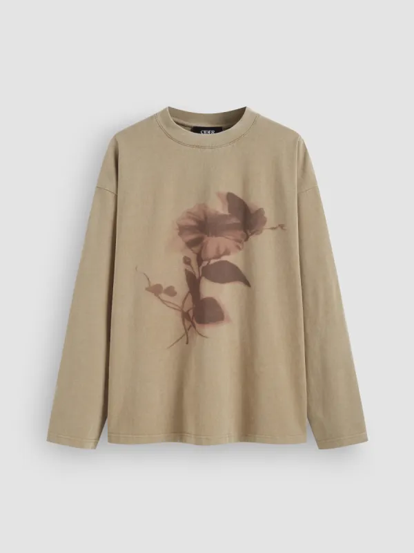 100% Cotton Round Neckline Floral Graphic Long Sleeve Tee sold by Cider
