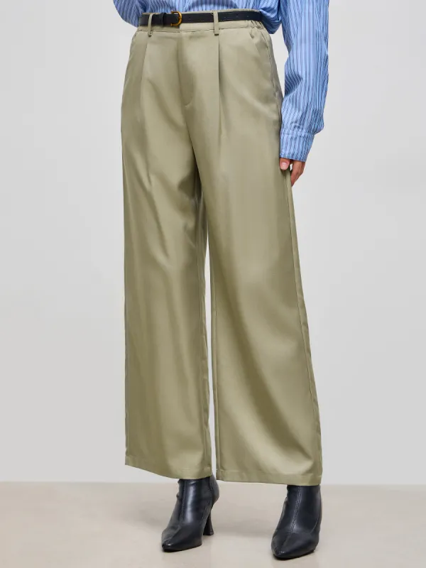 Mid Rise Solid Pocket Straight Leg Trousers sold by Cider
