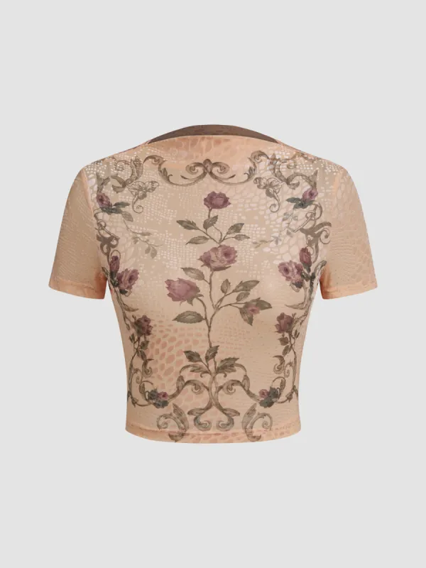 Velvet Stand Collar Rose Crop Tee sold by Cider