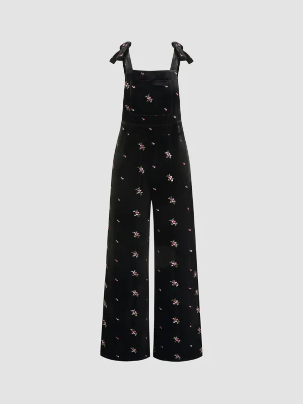 Velvet Floral Knotted Straight Leg Jumpsuit sold by Cider