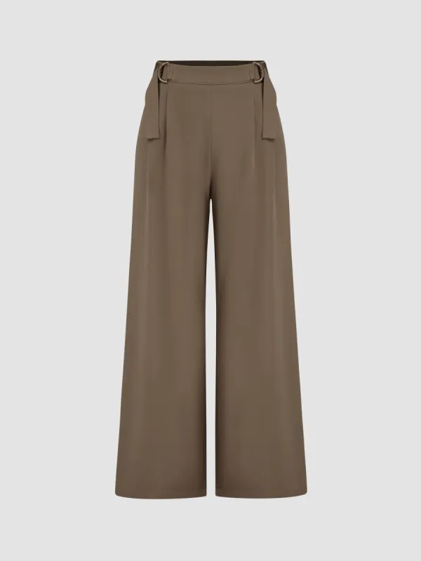 Woven Mid Rise Belted Pocket Wide Leg Trousers sold by Cider