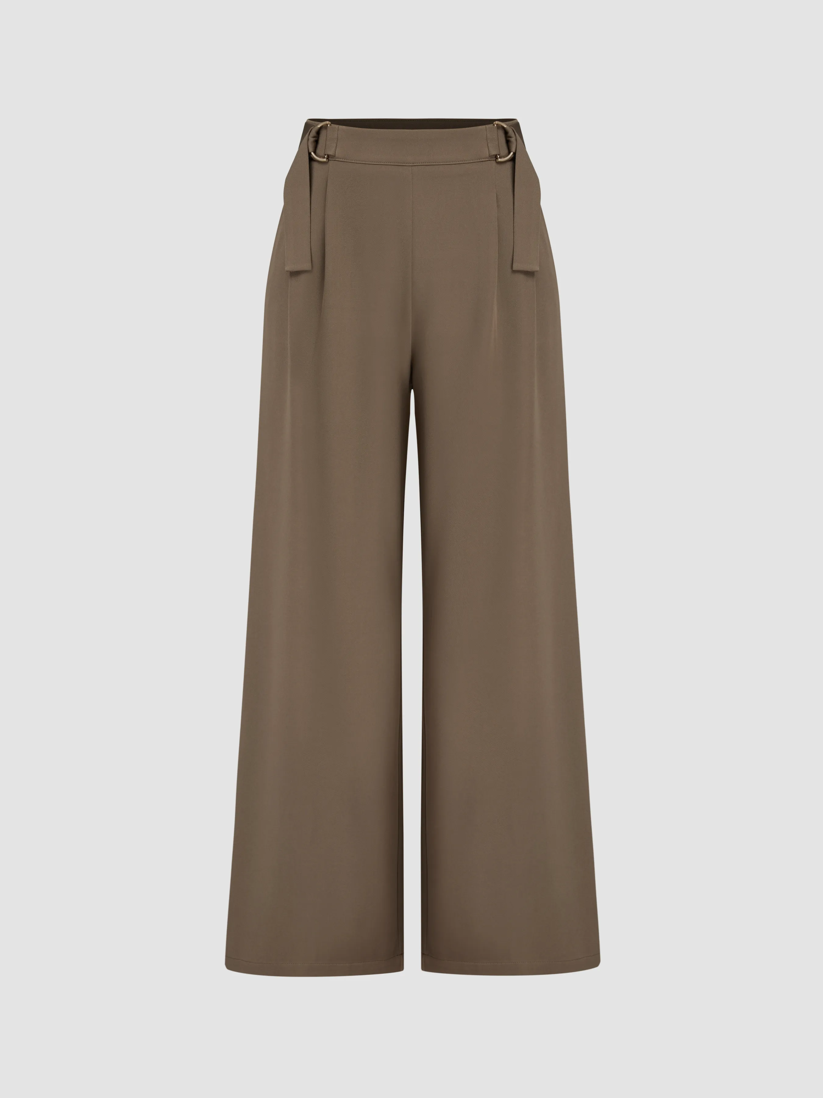 Woven Mid Rise Belted Pocket Wide Leg Trousers sold by Cider