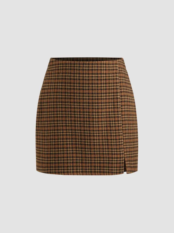 Mid Rise Checks Zipper Mini Skirt sold by Cider