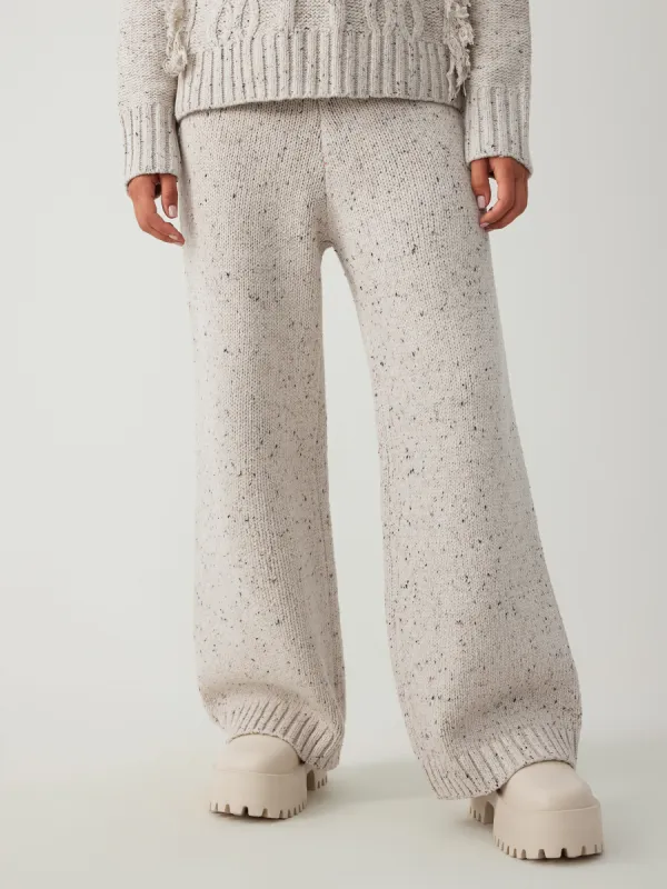 Wool-blend Mid Waist Knitted Solid Elastic Waist Wide Leg Trousers sold by Cider