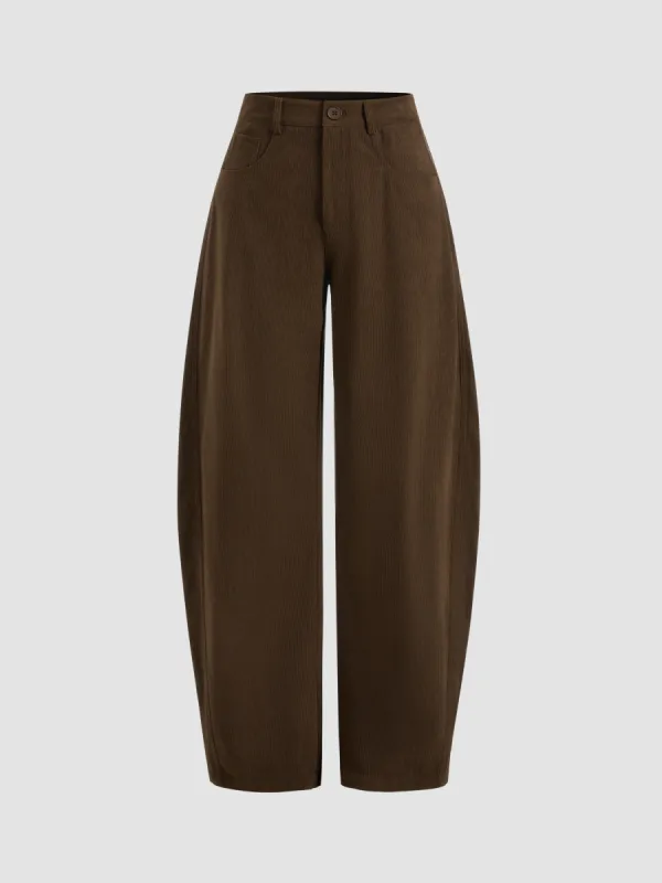 Corduroy Mid Rise Solid Pocket Barrel-leg Trousers sold by Cider