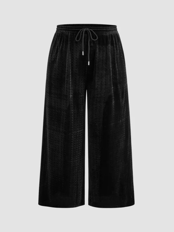 Velvet Mid Rise Solid Pocket Knotted Wide Leg Trousers Curve & Plus sold by Cider