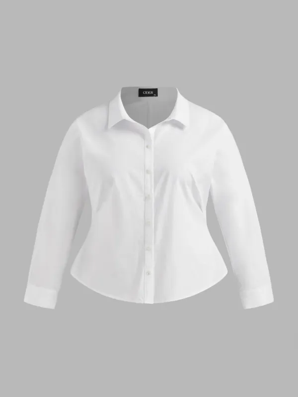 100% Cotton Collar Solid Long Sleeve Shirt Curve & Plus sold by Cider