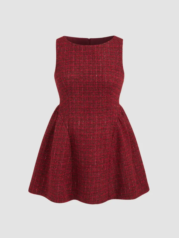 Tweed Boat Neck Zipper Ruffle Mini Dress Curve & Plus sold by Cider