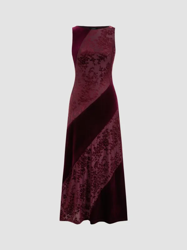 Velvet Boat Neck Floral Patched Maxi Dress sold by Cider