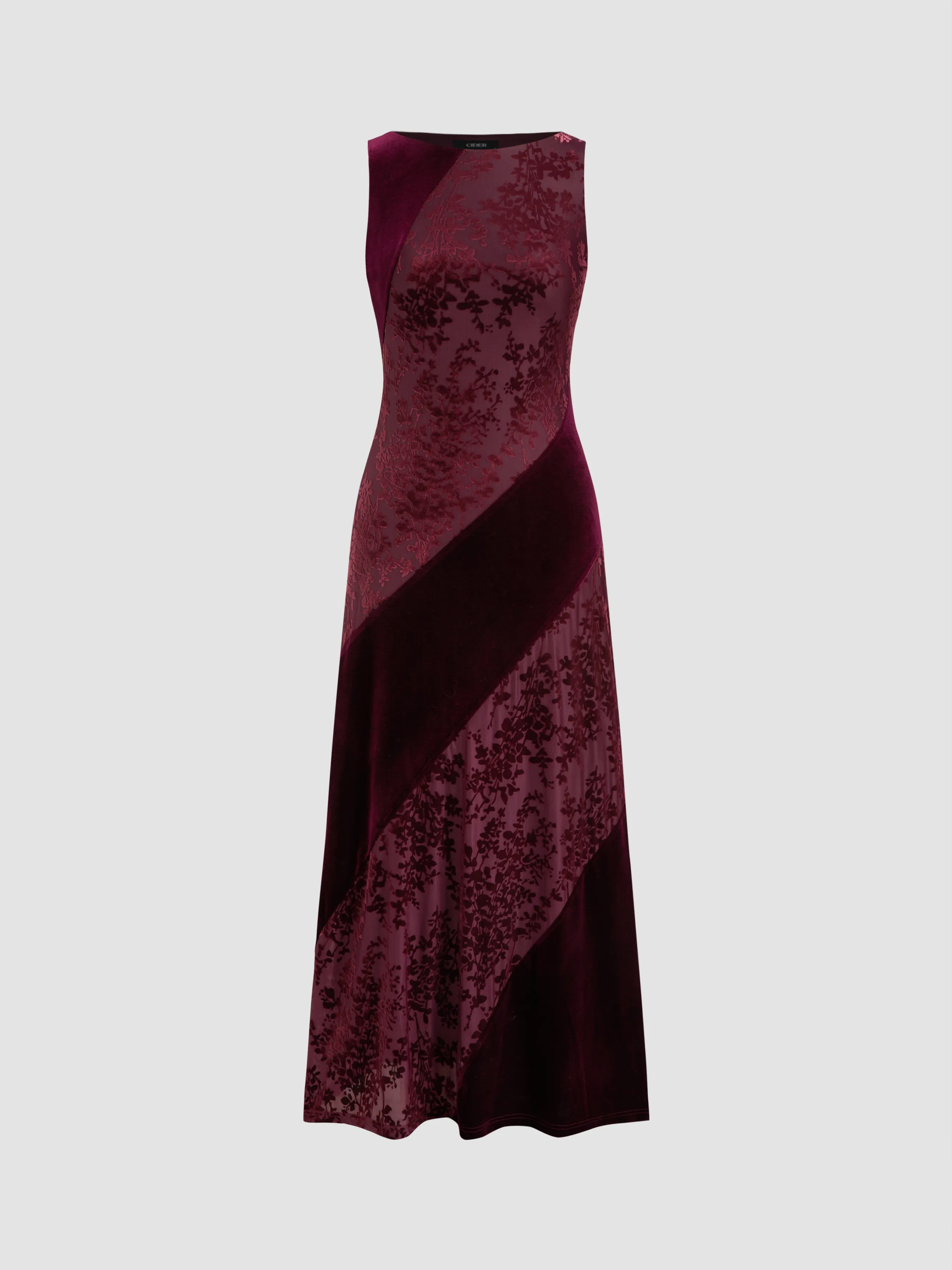 Velvet Boat Neck Floral Patched Maxi Dress sold by Cider