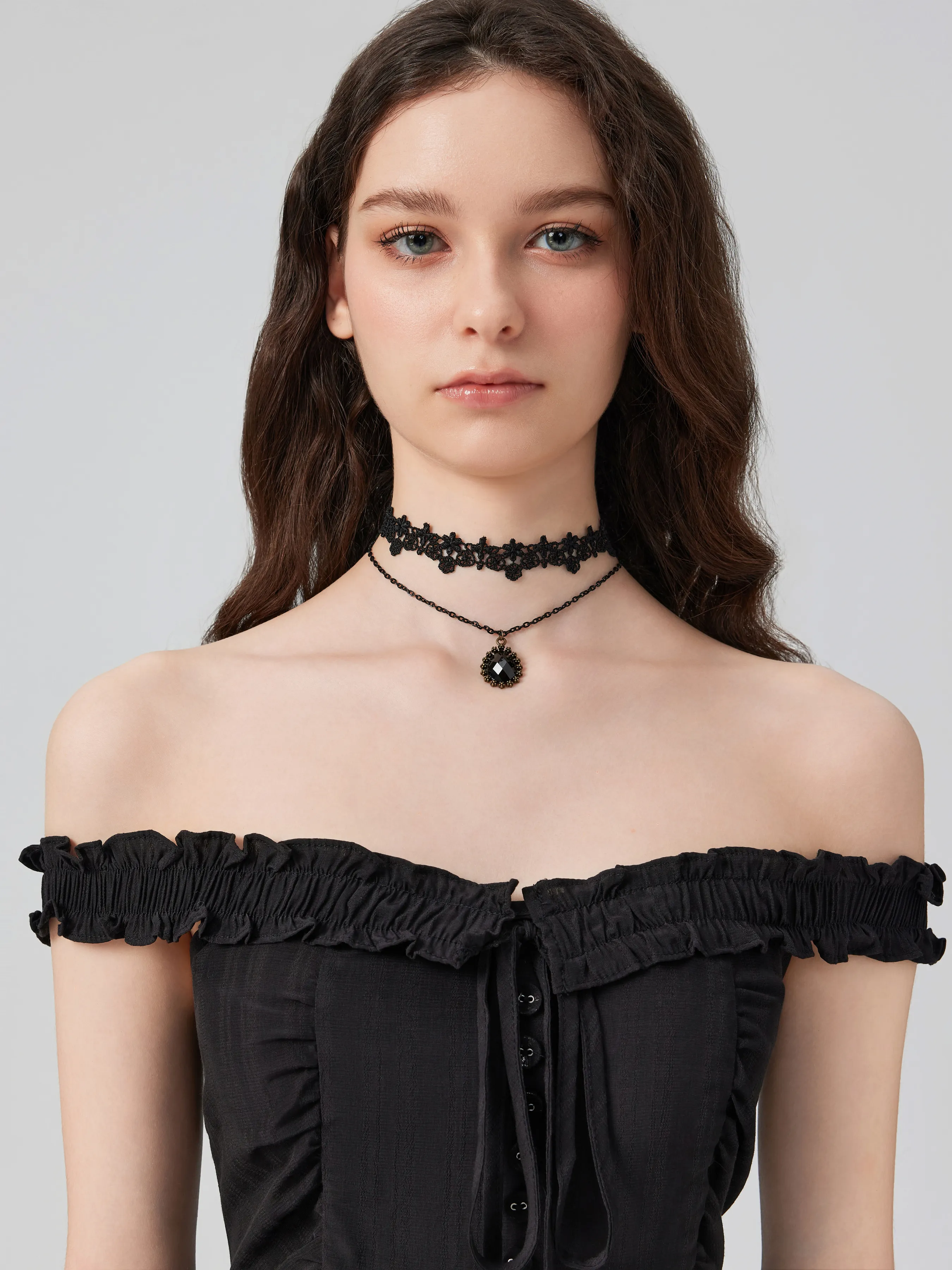 GEMSTONE LACE CHOKER LAYERED NECKLACE sold by Cider