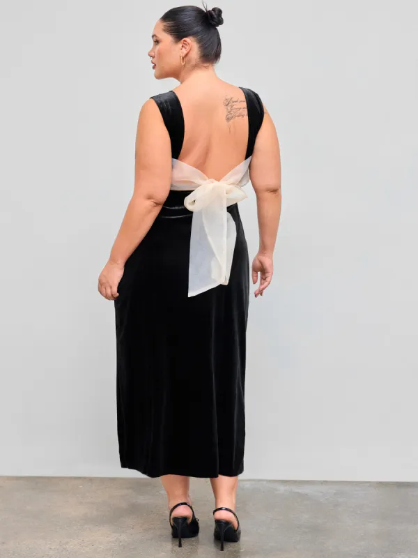 Velvet Square Neck Solid Bowknot Maxi Dress Curve & Plus sold by Cider