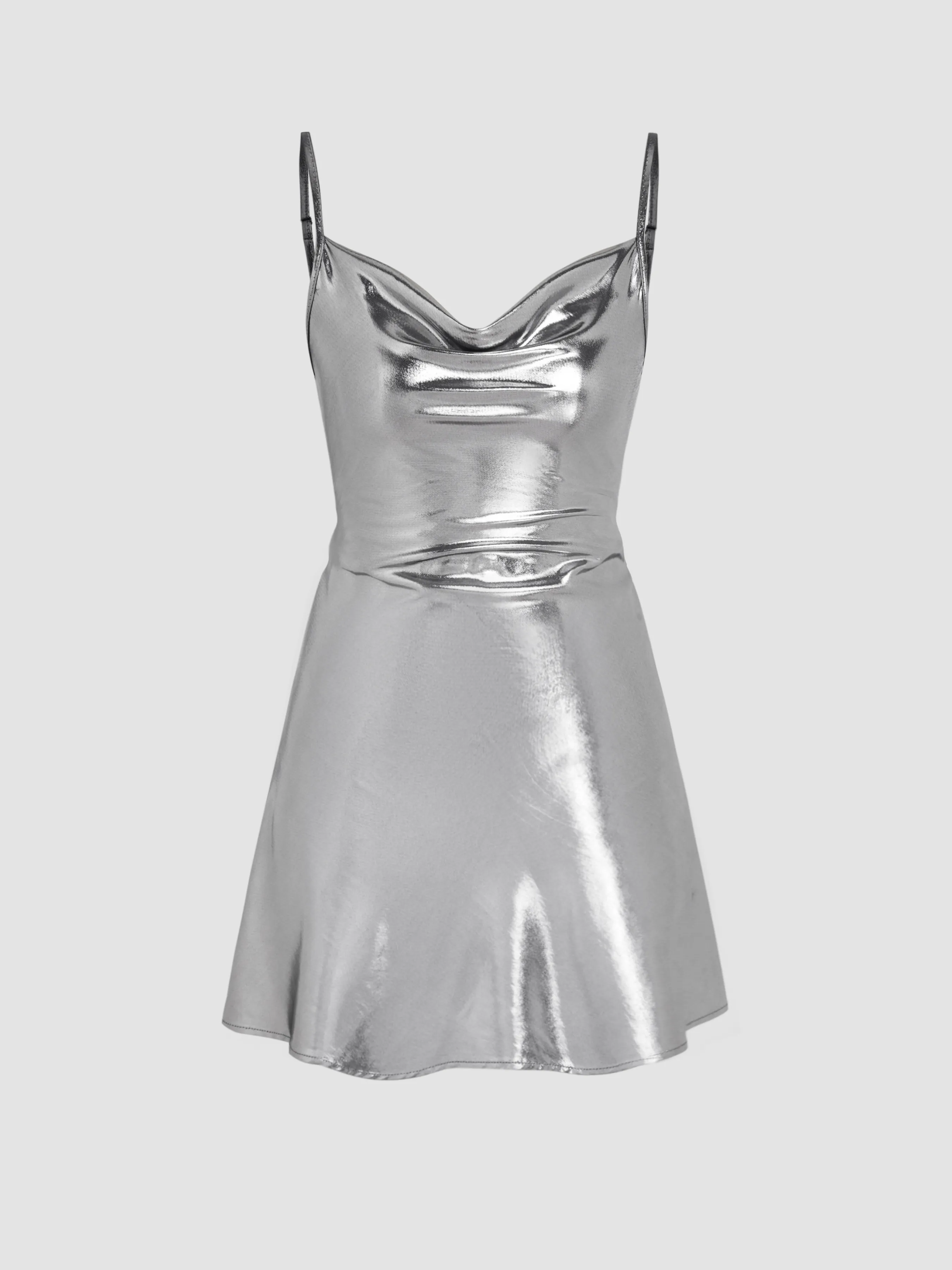 Metallic Cowl Neck Mini Dress sold by Cider