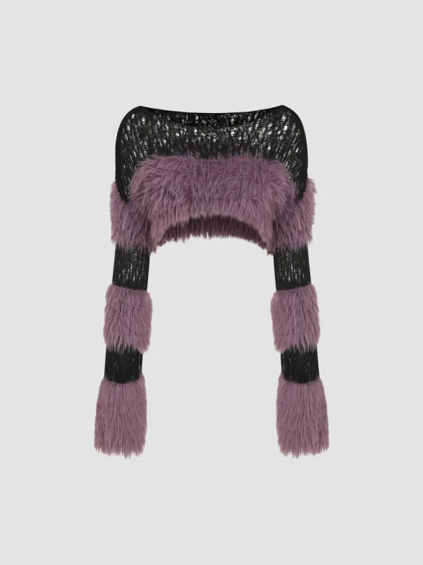 Fuzzy Wool-blend Fluffy Hollow Out Crop Cardigan sold by Cider