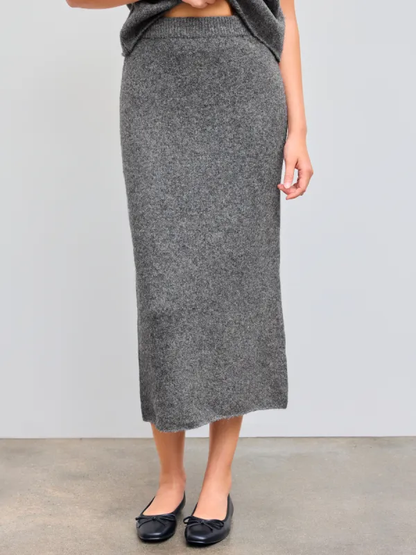 Wool-blend Mid Rise Solid Knitted Maxi Skirt sold by Cider