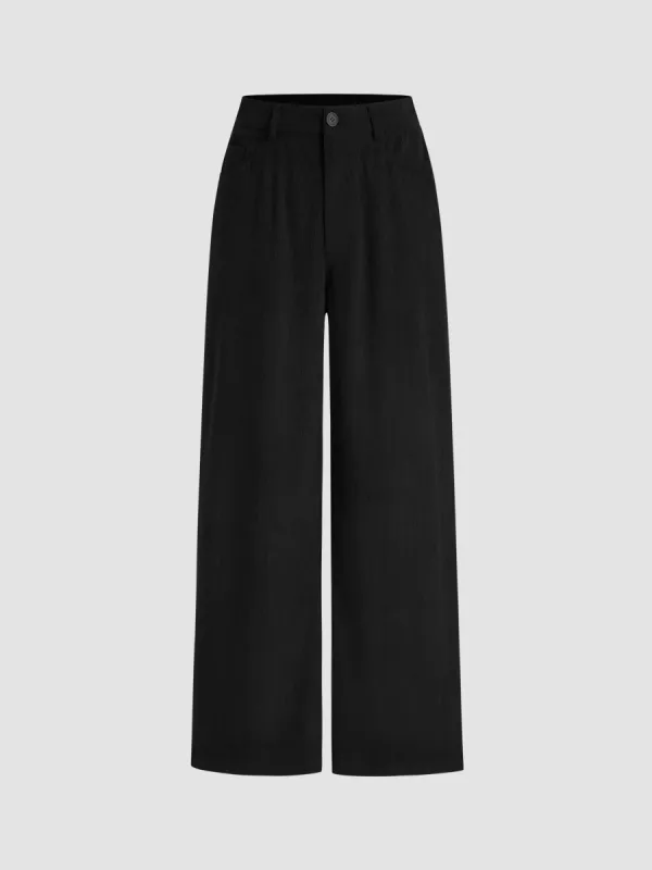 Corduroy Mid Rise Solid Pocket Straight Leg Trousers sold by Cider
