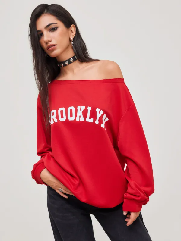 Brooklyn Terry Asymmetrical Neck Graphic Oversized Sweatshirt sold by Cider
