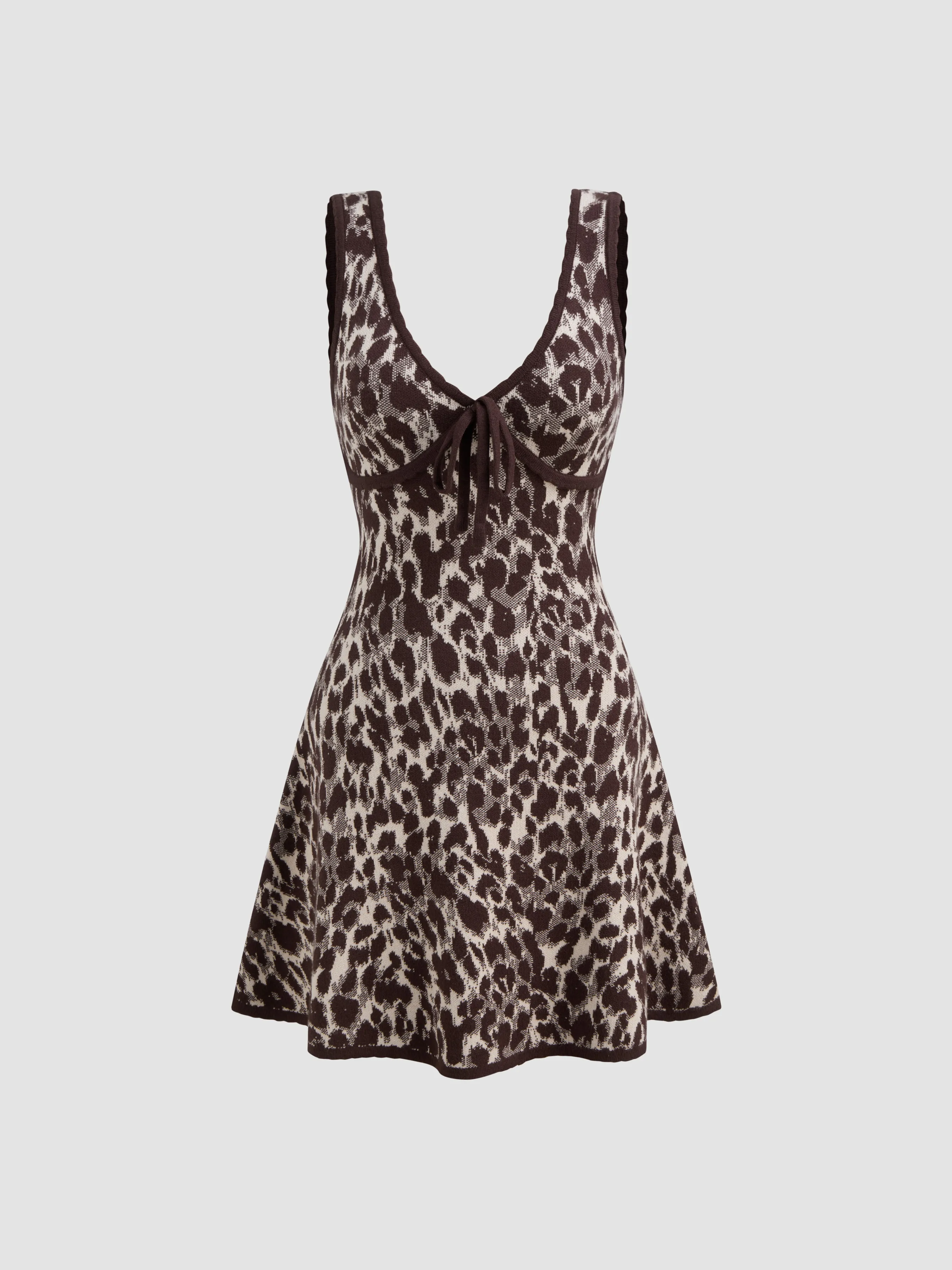 Knit V-neck Leopard Bowknot Mini Dress sold by Cider