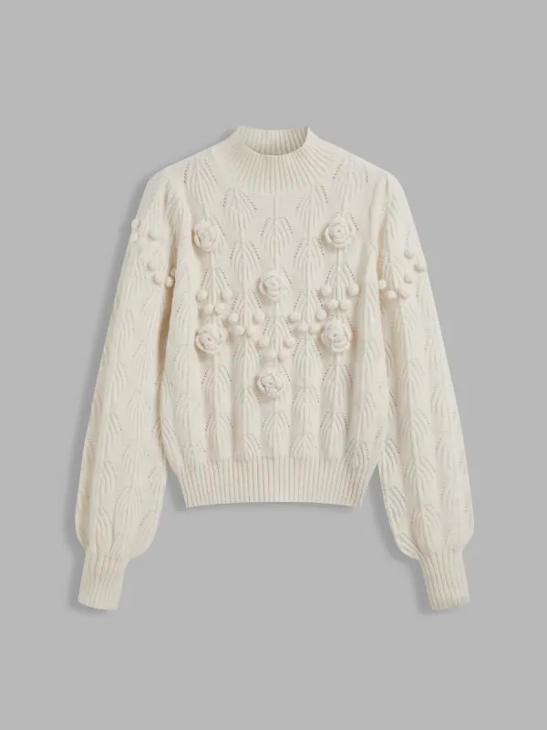 Knit Round Neckline Solid Rosette Long Sleeve Top sold by Cider
