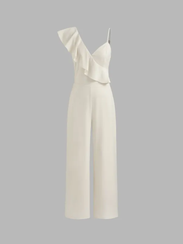 Solid Asymmetrical Ruffle Hem Jumpsuit sold by Cider
