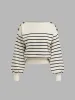 Knit Boat Neck Striped Button Long Sleeve Top sold by Cider