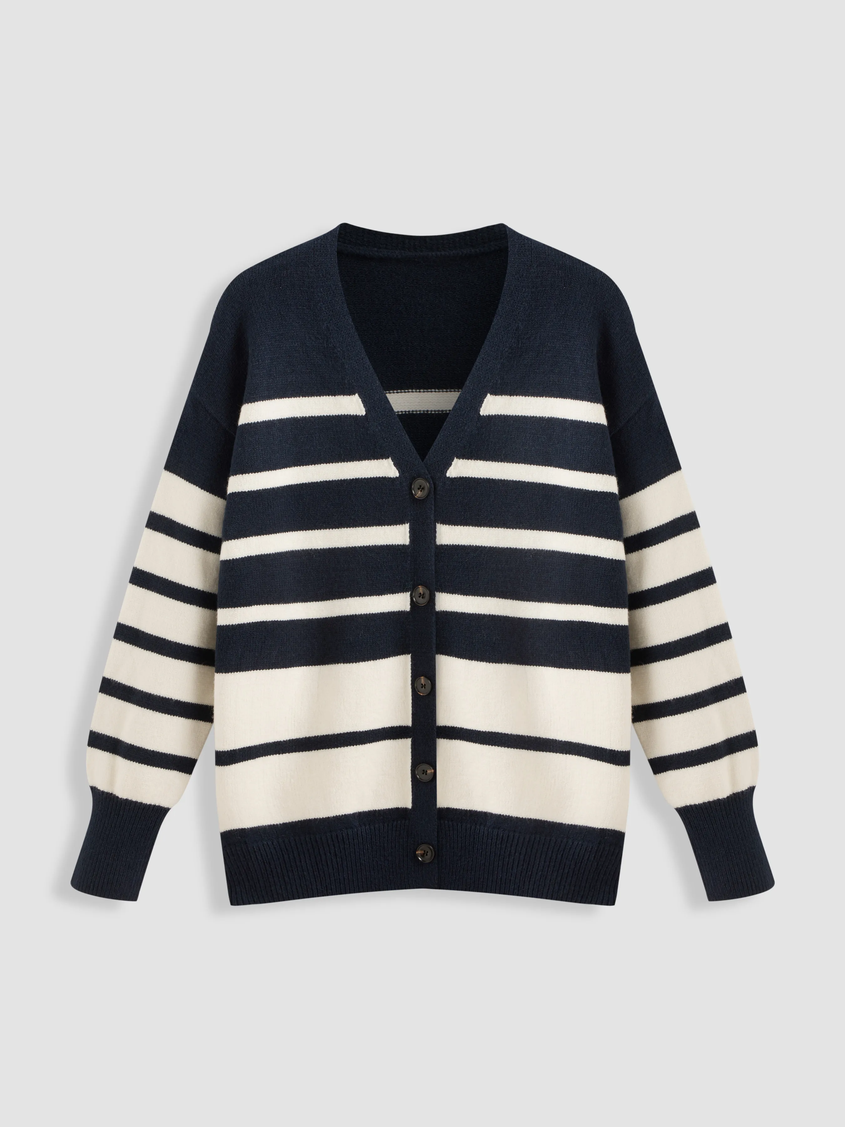 Knit V-neck Striped Button Cardigan sold by Cider