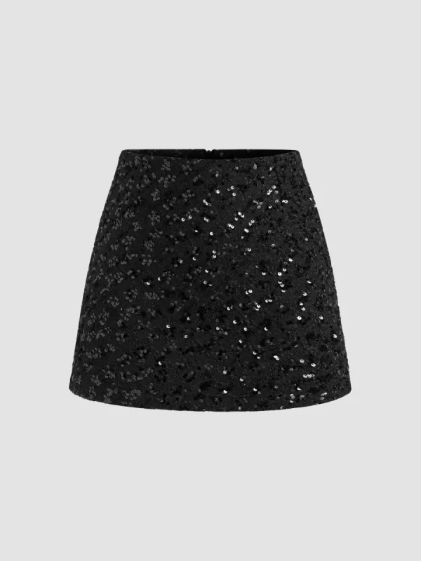 Tweed Sequin High Rise Solid Mini Skirt sold by Cider