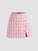 Tweed Mid Rise Gingham Pearl Button Mini Skirt sold by Cider