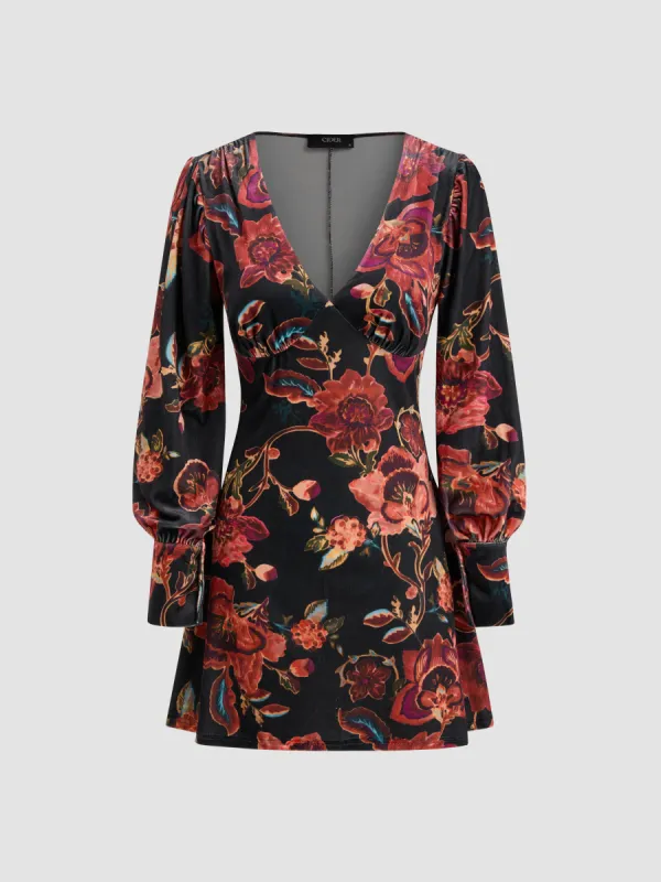 Velvet V-neck Floral Mini Dress sold by Cider