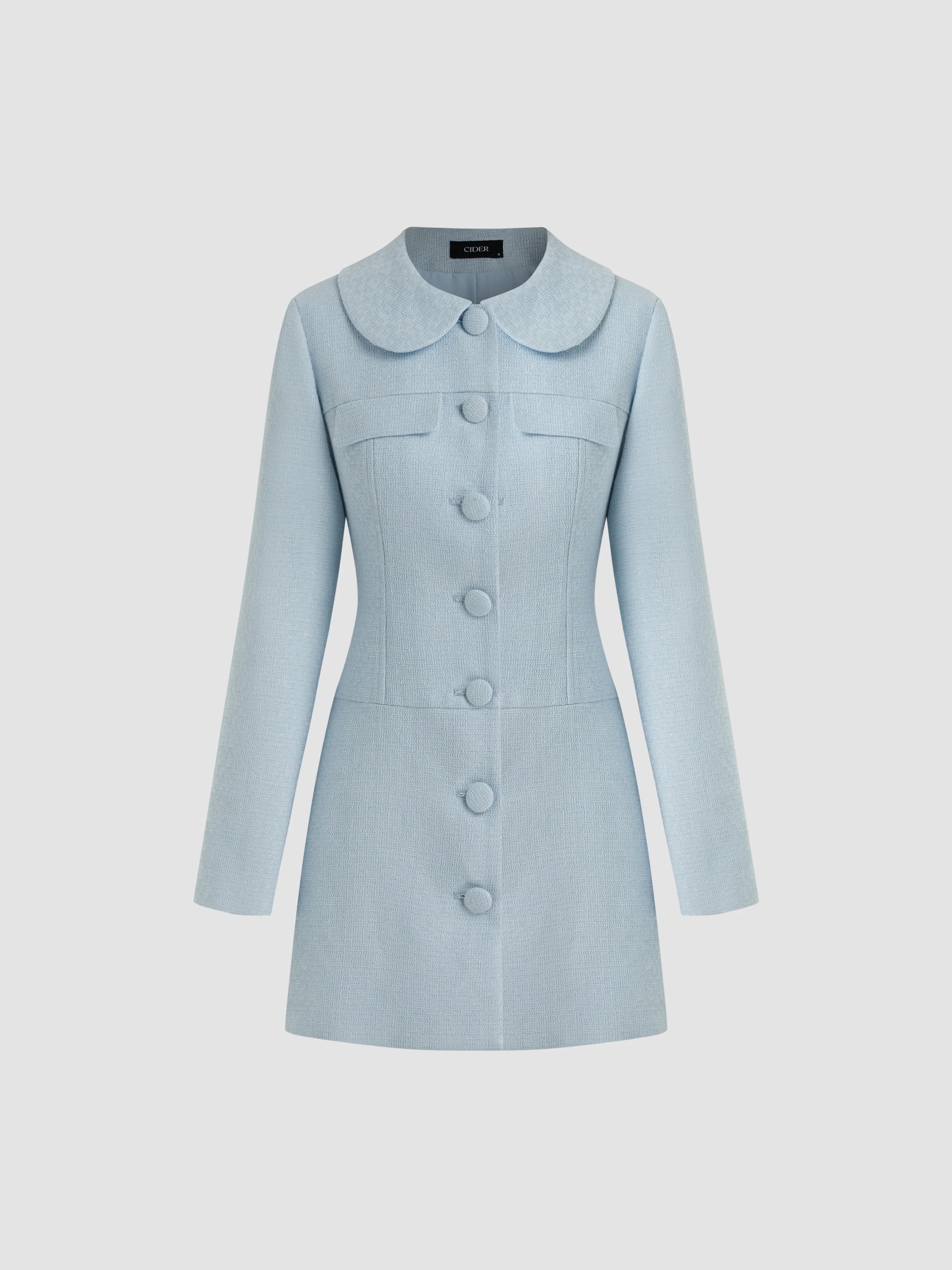 Tweed Collar Solid Button Long Sleeve Mini Dress sold by Cider