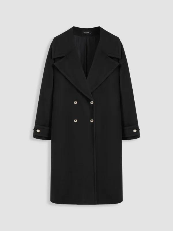 Woven Collar Solid Button Pocket Long Coat sold by Cider