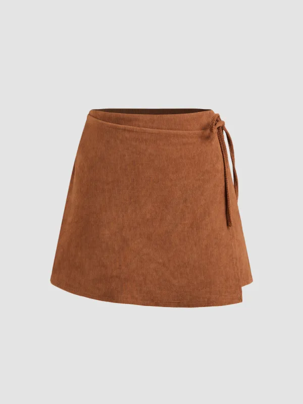 Corduroy Mid Rise Solid Knotted Mini Skirt sold by Cider
