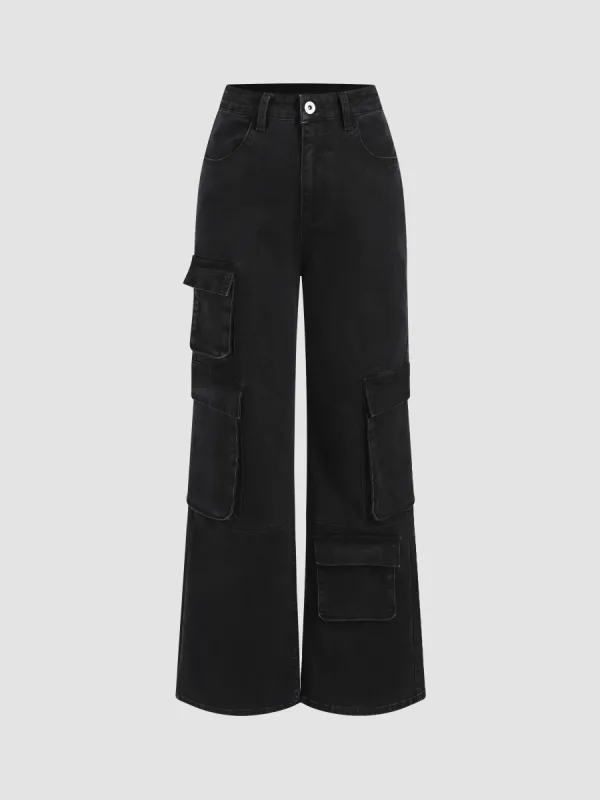 Denim Solid Pocket Cargo Jeans sold by Cider