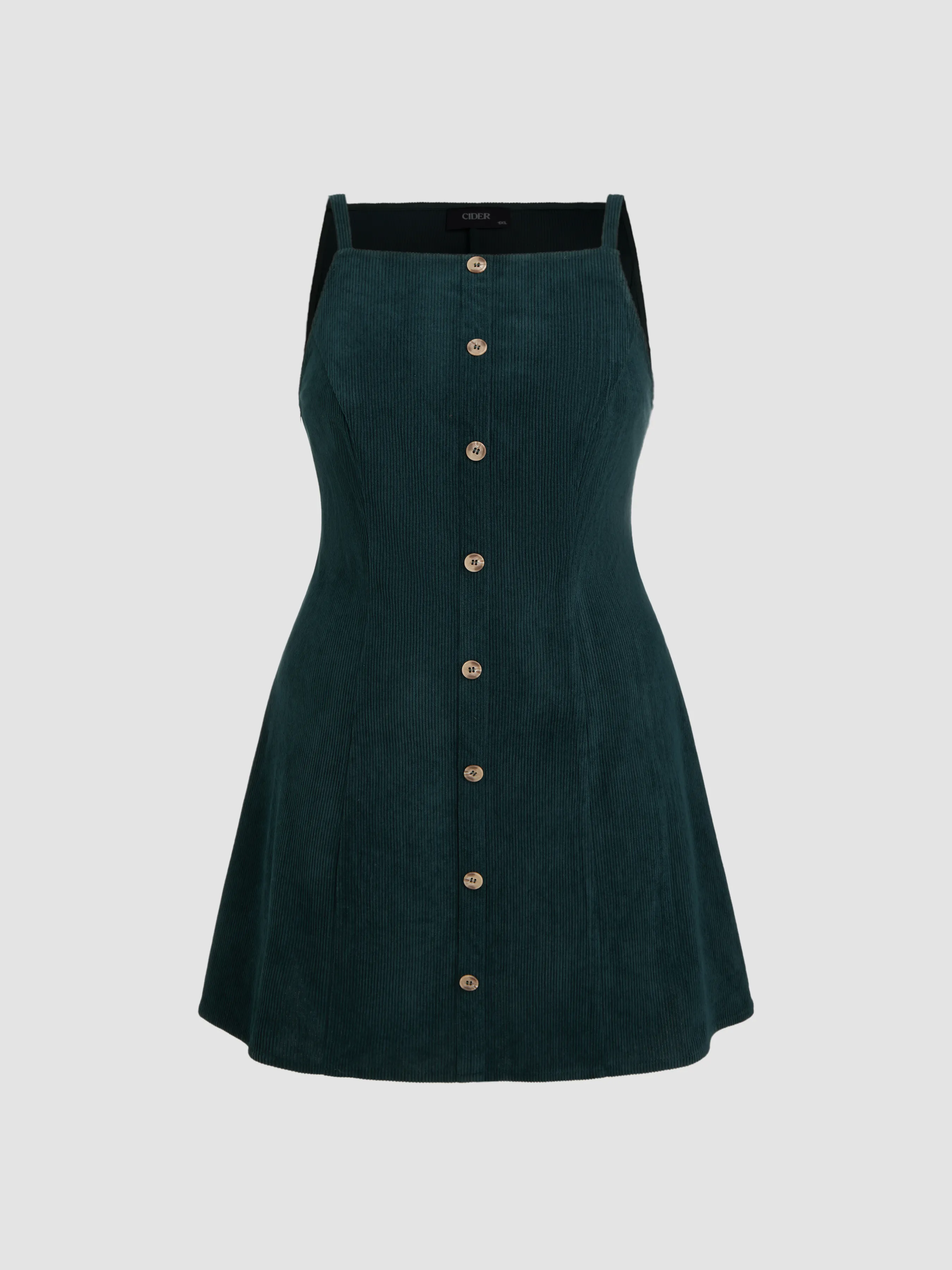 Corduroy Square Neck Solid Button Mini Dress Curve & Plus sold by Cider