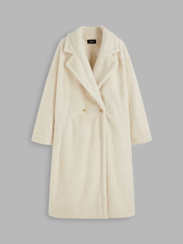 Faux Fur Collar Solid Double Breasted Coat sold by Cider