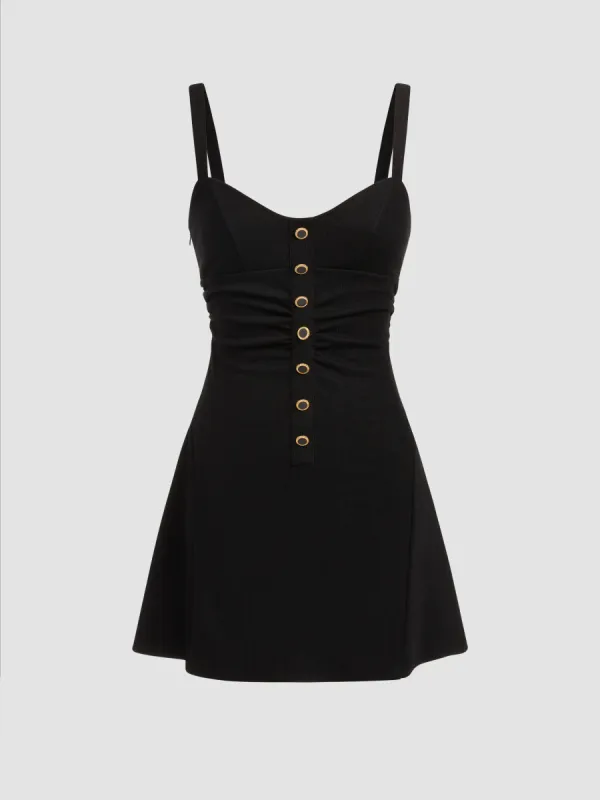 Square Neck Solid Button Mini Dress sold by Cider