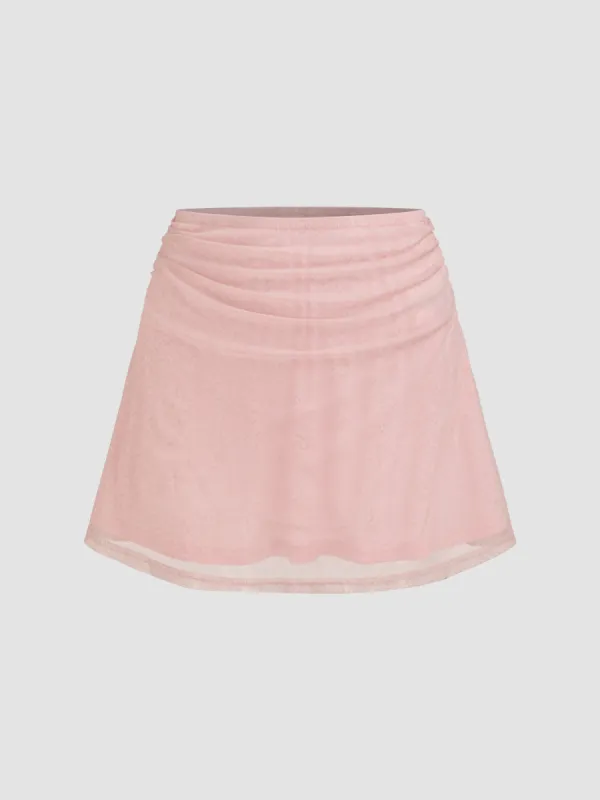 Mesh Low Rise Solid Ruched Mini Skirt sold by Cider