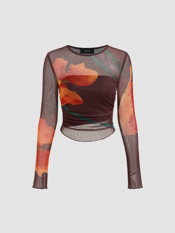 Mesh Round Neckline Floral Top With Solid Crop Tube Top sold by Cider