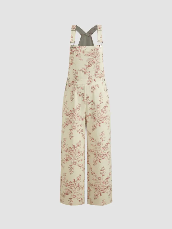 100% Cotton Square Neck Floral Buckle Pocket Jumpsuit sold by Cider
