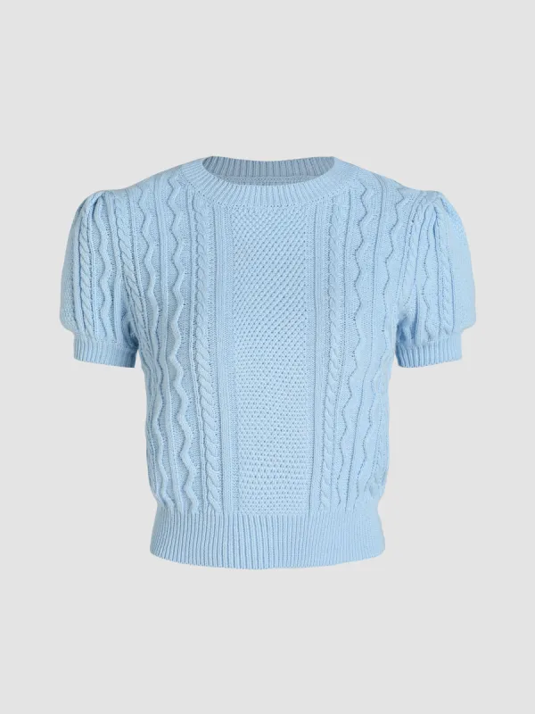 Round Neckline Rib Knitted Short Sleeve Top sold by Cider