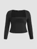 Square Neck Ruched Long Sleeve Top Curve & Plus sold by Cider
