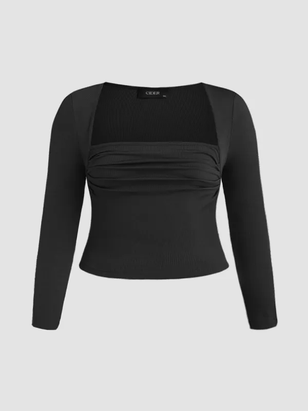 Square Neck Ruched Long Sleeve Top Curve & Plus sold by Cider