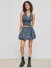 Mid Rise Check Bubble Hem Mini Skirt sold by Cider
