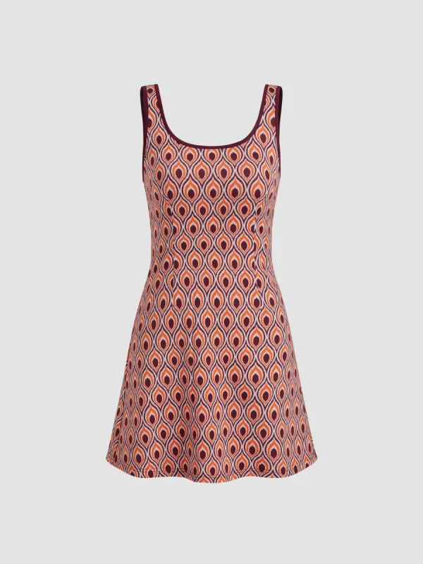 Scoop Neckline Geometric Contrasting Binding Mini Dress sold by Cider