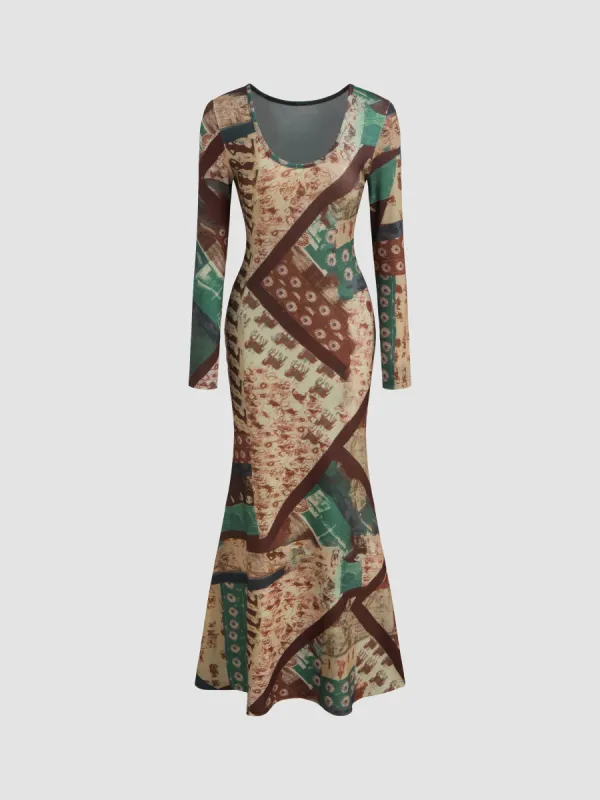 Scoop Neckline Abstract Pattern Maxi Dress sold by Cider