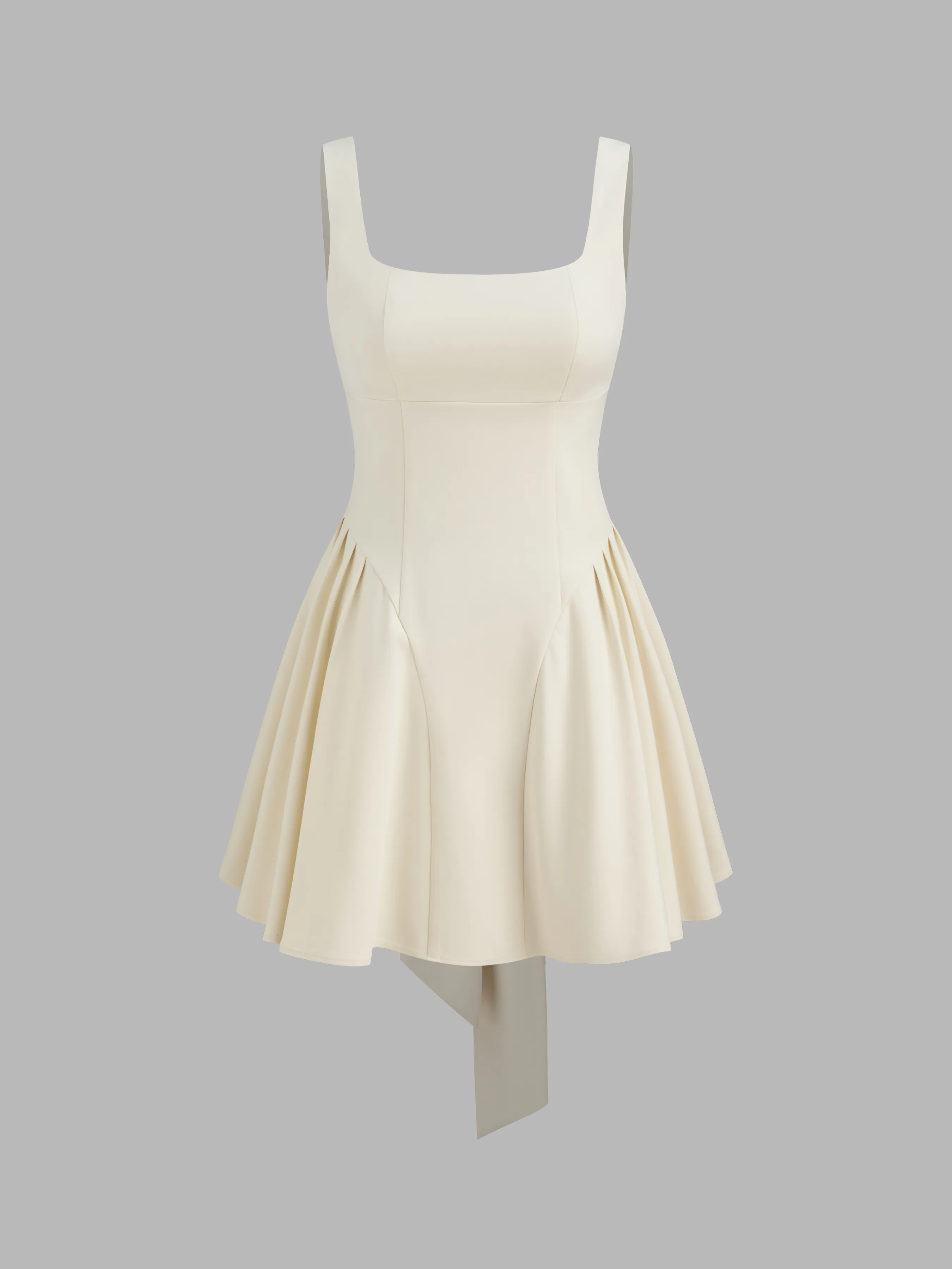 Square Neck Solid Ruffle Pleated Knotted Mini Dress sold by Cider